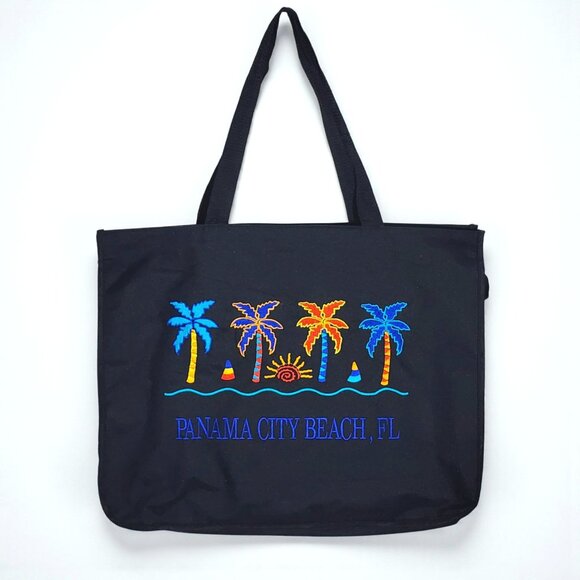 Vintage Panama City Beach FL Tote Bag Large Embroidered Y2K Souvenir Travel 21" - Picture 1 of 6